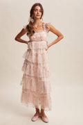 Delicate Floral Embroidered Lace Maxi Dress