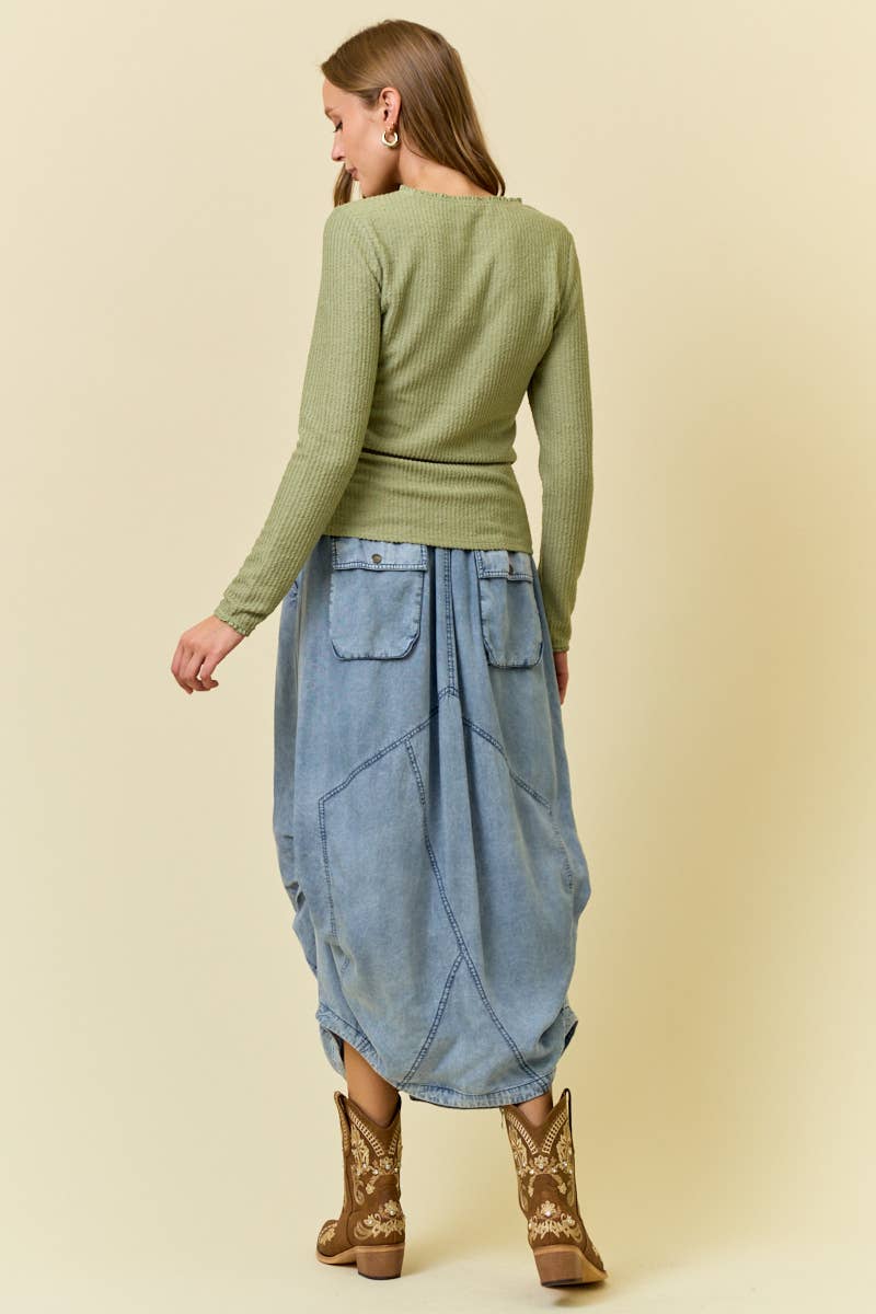 Denim drawstring bubble skirt