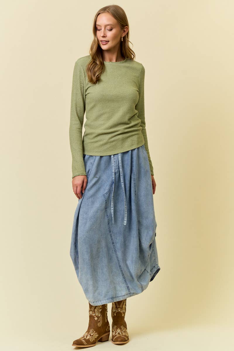 Denim drawstring bubble skirt