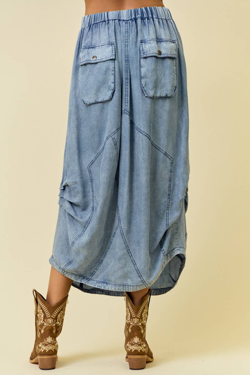 Denim drawstring bubble skirt