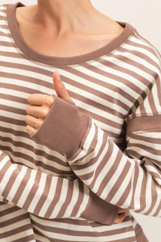 Brown striped open back top