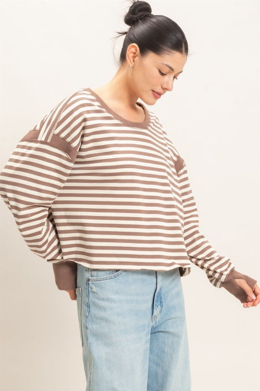 Brown striped open back top