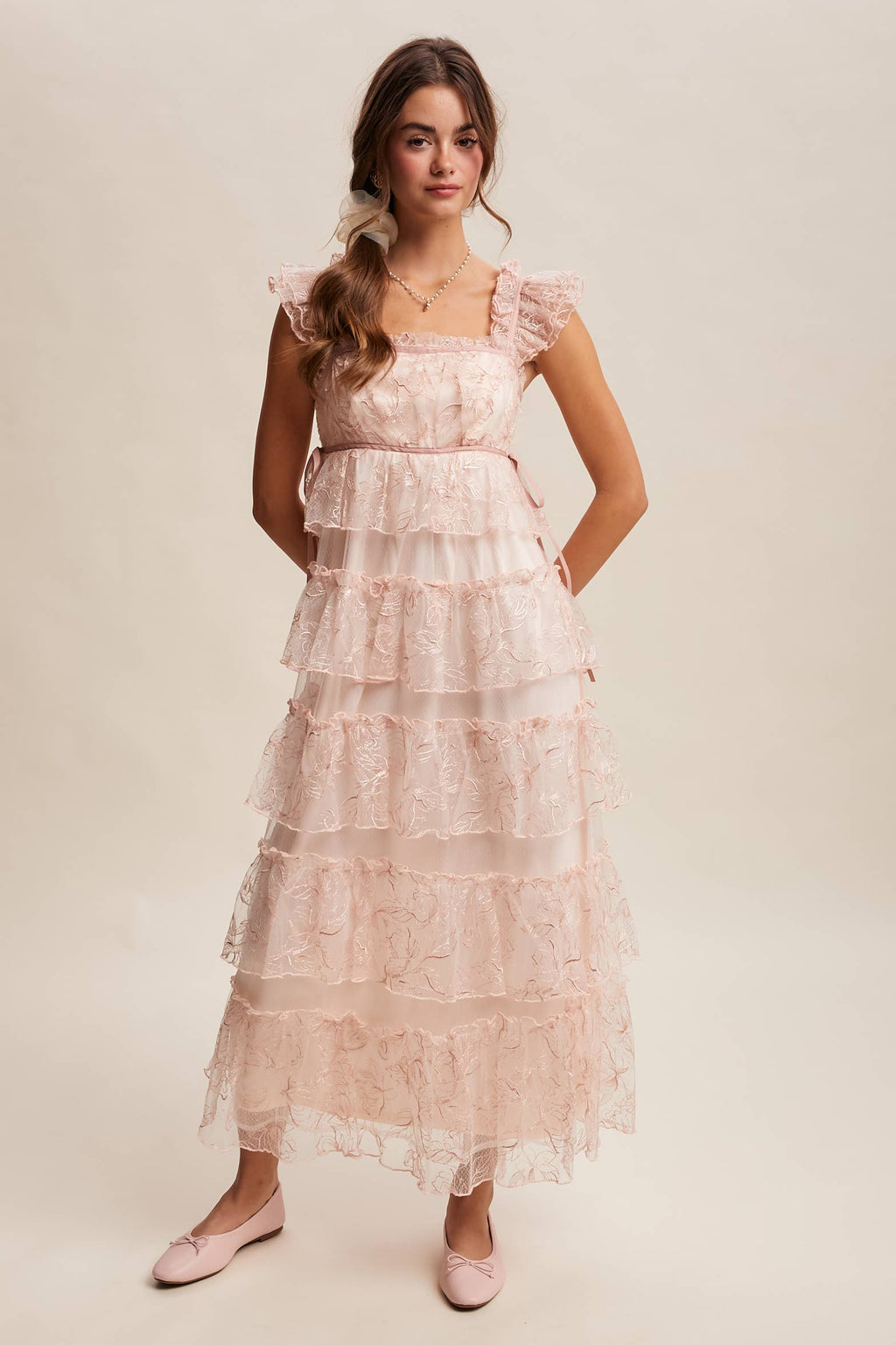 Delicate Floral Embroidered Lace Maxi Dress