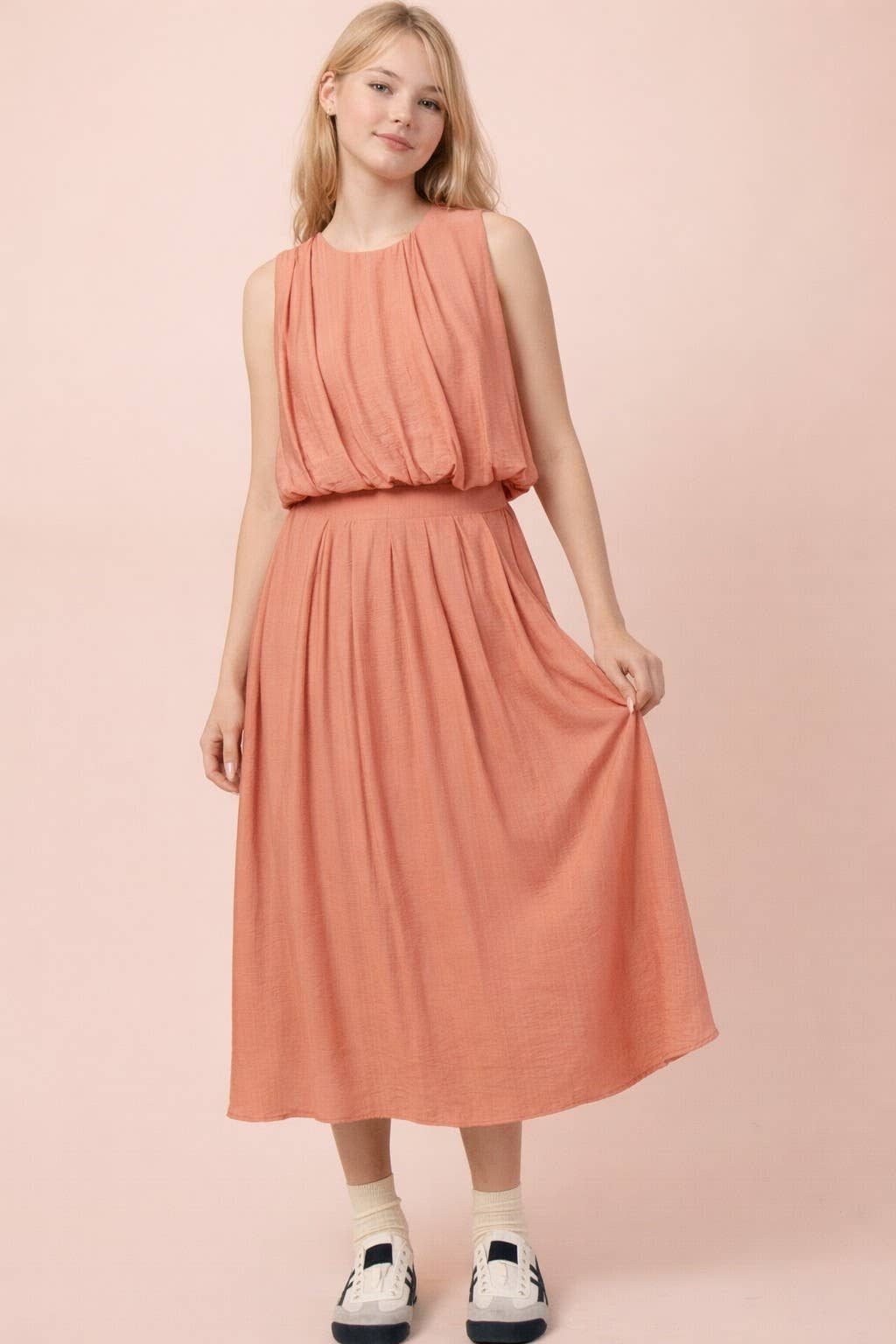 Pleated Bubble Blouse Top & Midi Skirt Set