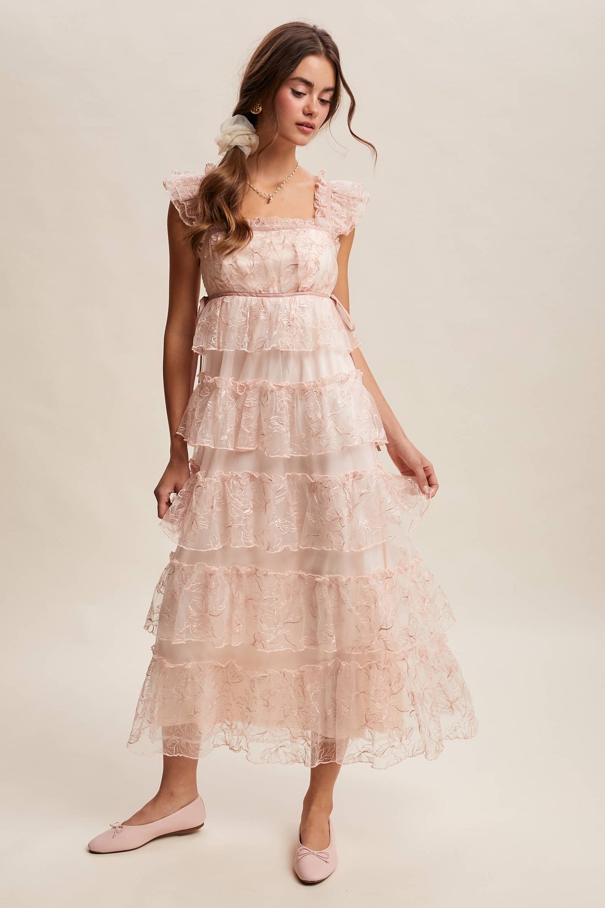 Delicate Floral Embroidered Lace Maxi Dress