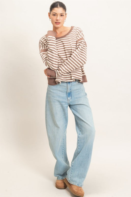 Brown striped open back top