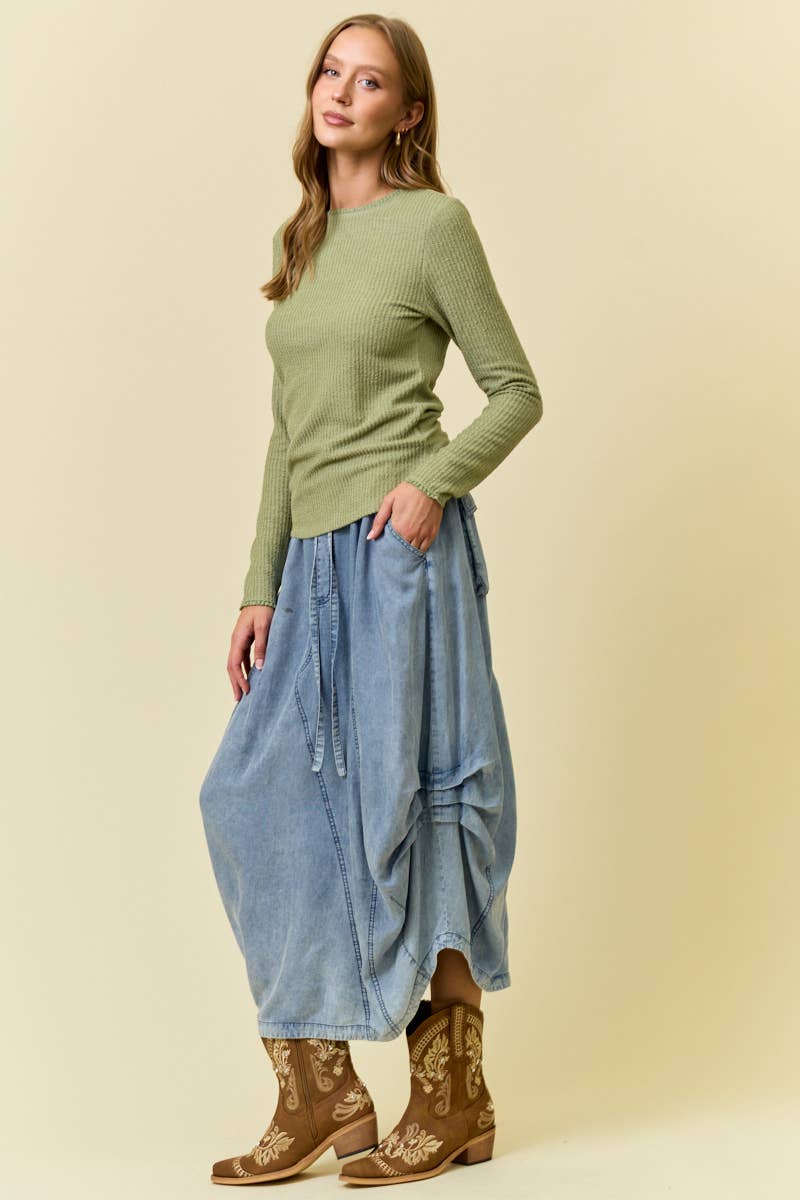 Denim drawstring bubble skirt