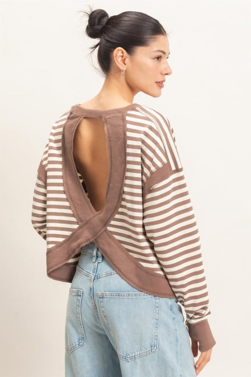 Brown striped open back top