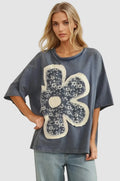 Floral denim patchwork top