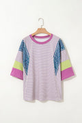 Floral stripe color block top