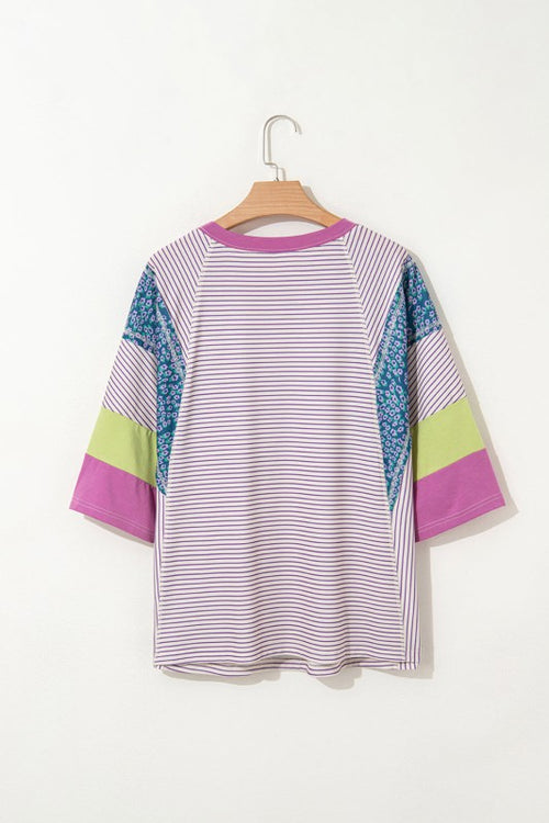 Floral stripe color block top