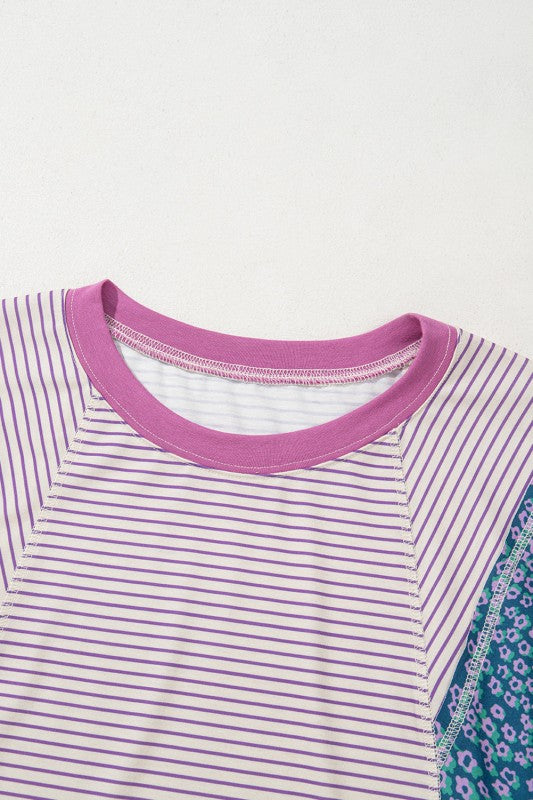 Floral stripe color block top