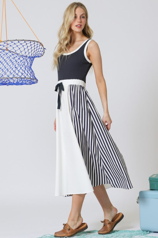 Navy stripe twofer midi dress