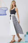 Navy stripe twofer midi dress