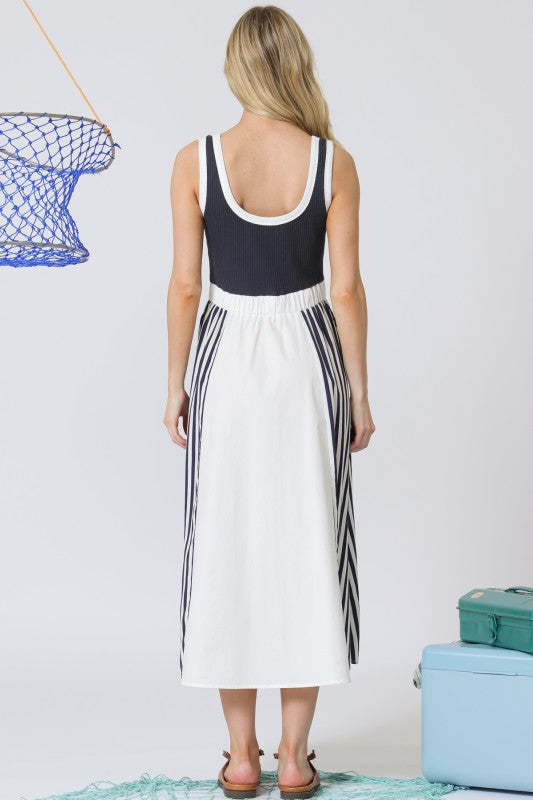 Navy stripe twofer midi dress
