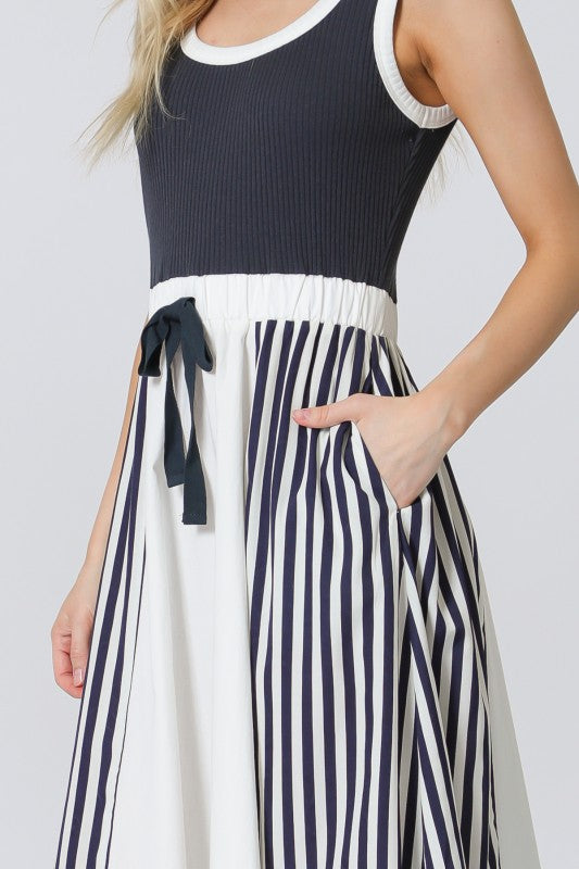 Navy stripe twofer midi dress