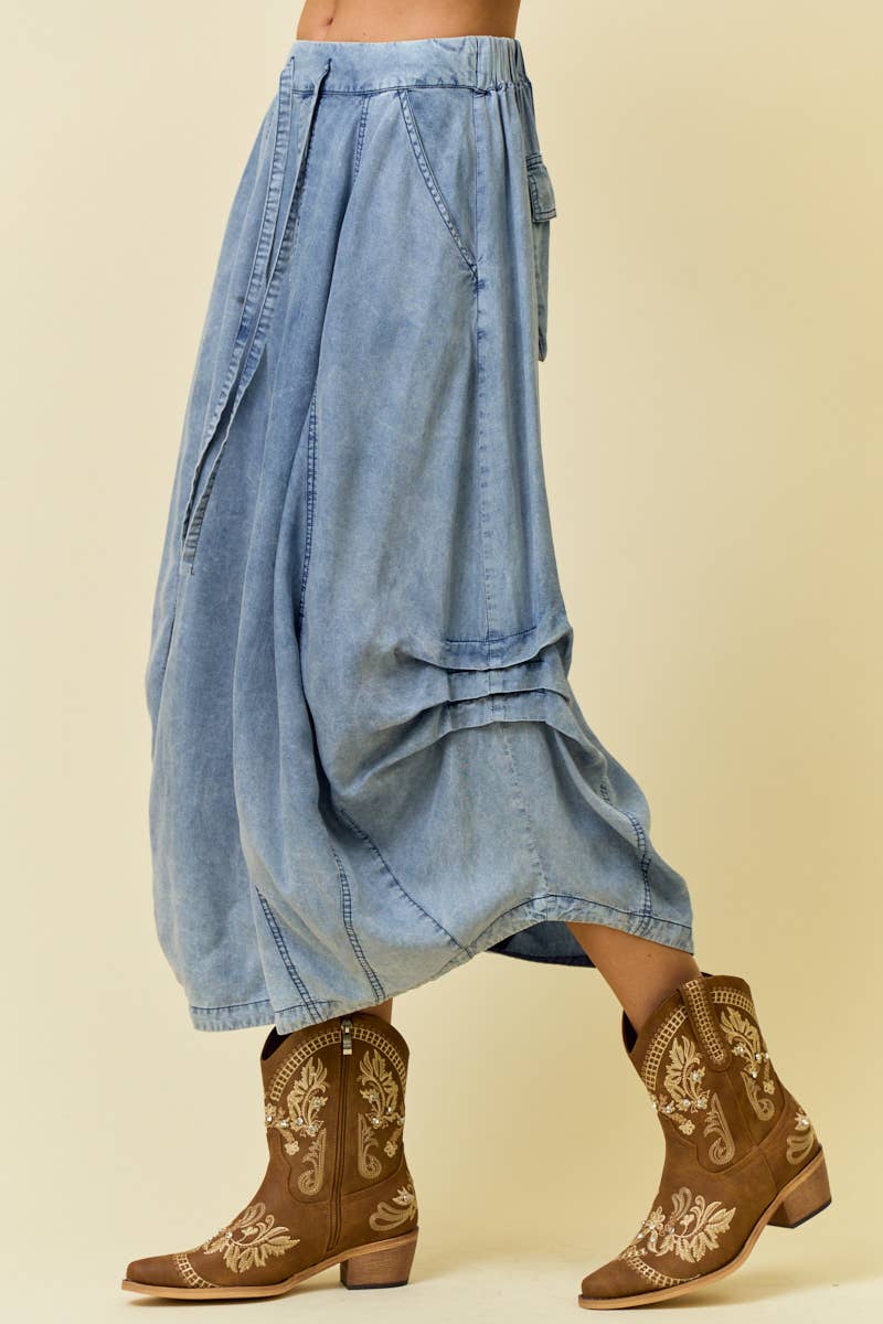 Denim drawstring bubble skirt