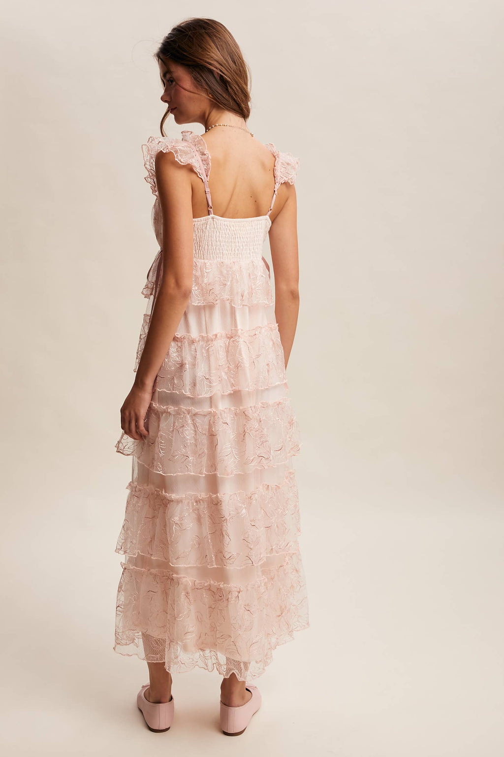 Delicate Floral Embroidered Lace Maxi Dress