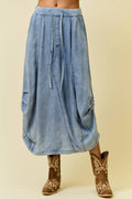 Denim drawstring bubble skirt