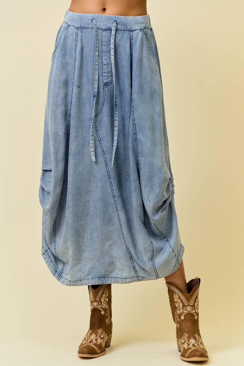 Denim drawstring bubble skirt